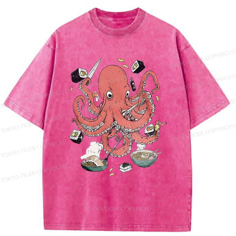 Tokyo-Tiger Octopus Chef Washed T-Shirt