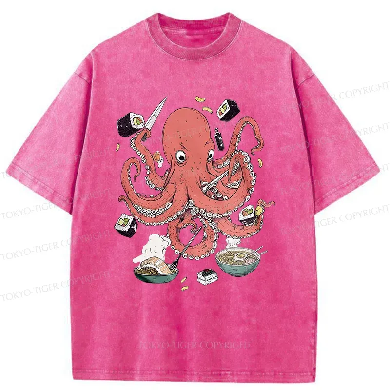 Tokyo-Tiger Octopus Chef Washed T-Shirt