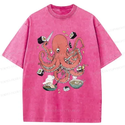 Tokyo-Tiger Octopus Chef Washed T-Shirt