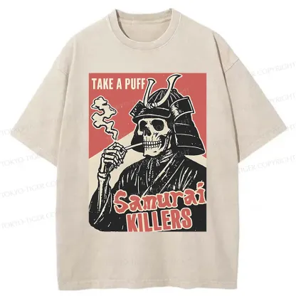 Tokyo-Tiger Smoking Samurai Washed T-Shirt