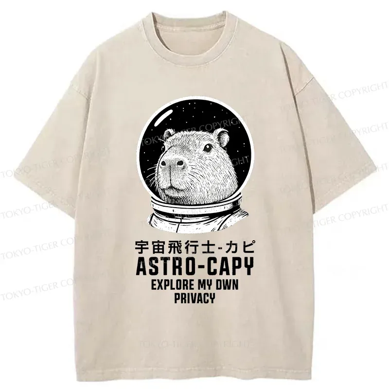 Tokyo-Tiger Astronaut Capybara Washed T-Shirt