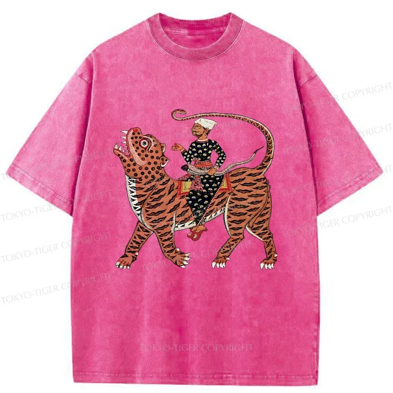 Tokyo-Tiger Man Riding A Tiger Washed T-Shirt