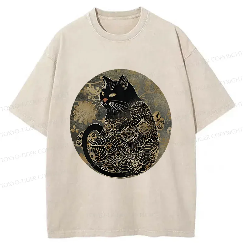 Tokyo-Tiger Vintage Art Cat Washed T-Shirt