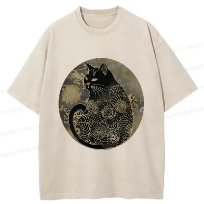 Tokyo-Tiger Vintage Art Cat Washed T-Shirt
