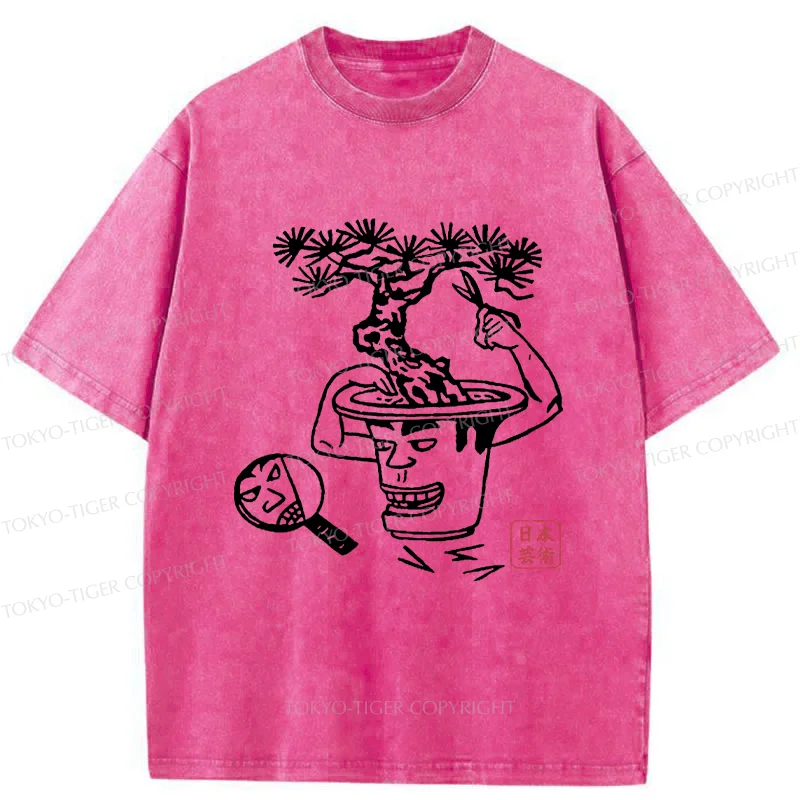 Tokyo-Tiger Potted Plant Funny Washed T-Shirt