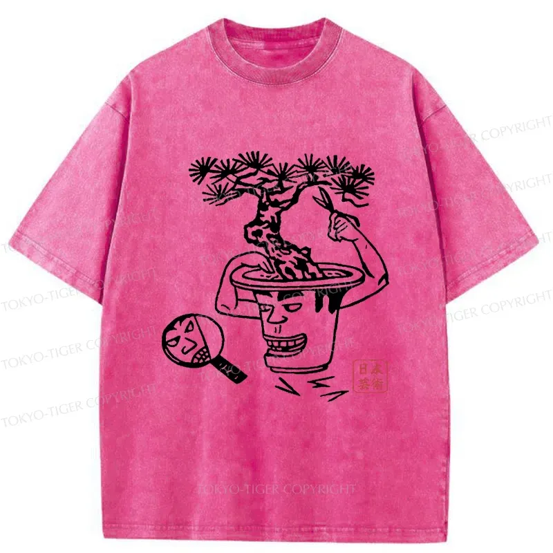 Tokyo-Tiger Potted Plant Funny Washed T-Shirt