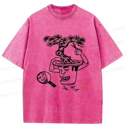Tokyo-Tiger Potted Plant Funny Washed T-Shirt