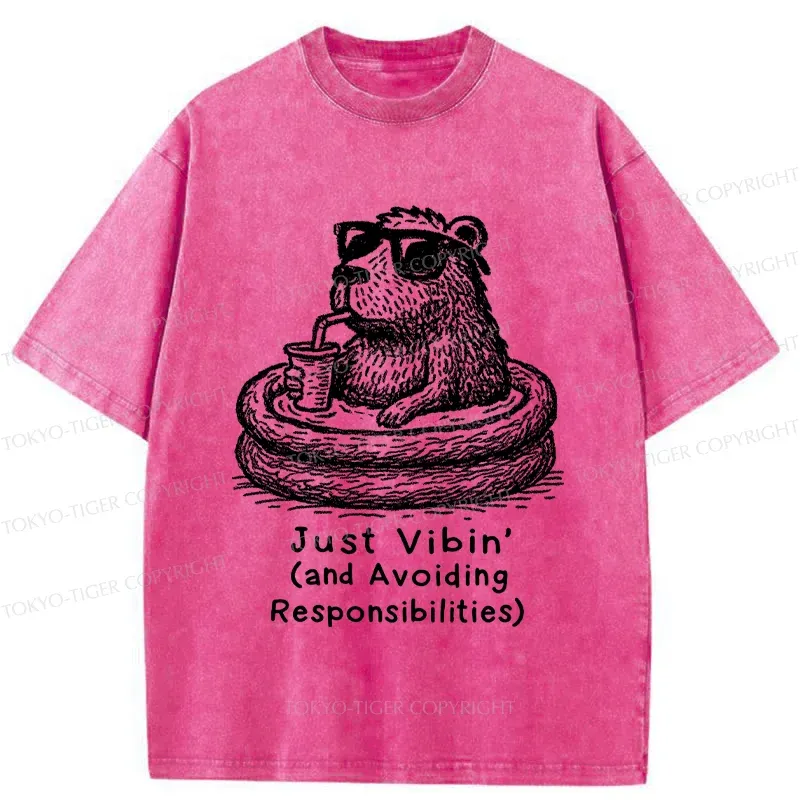 Tokyo-Tiger Capybara On A Bathing Vacation Washed T-Shirt