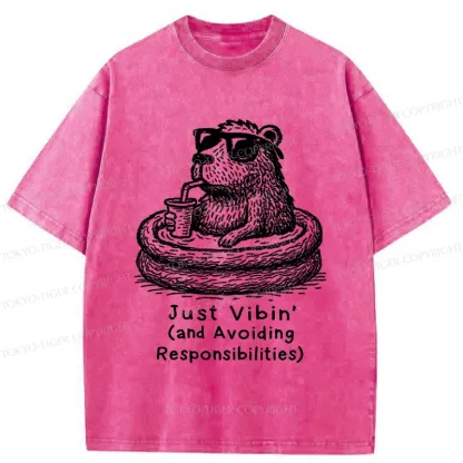 Tokyo-Tiger Capybara On A Bathing Vacation Washed T-Shirt