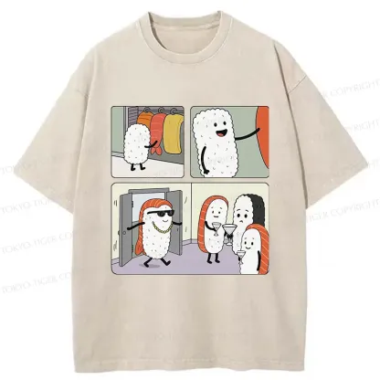 Tokyo-Tiger Sushi At The Party Washed T-Shirt