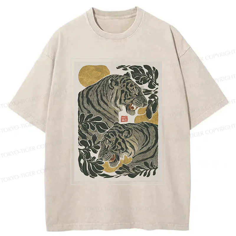 Tokyo-Tiger Woodcut Tiger Washed T-Shirt