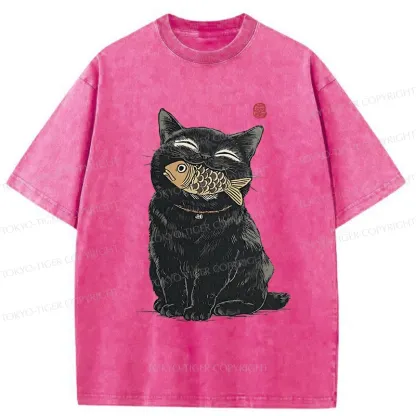 Tokyo-Tiger Happy Black Cat Washed T-Shirt