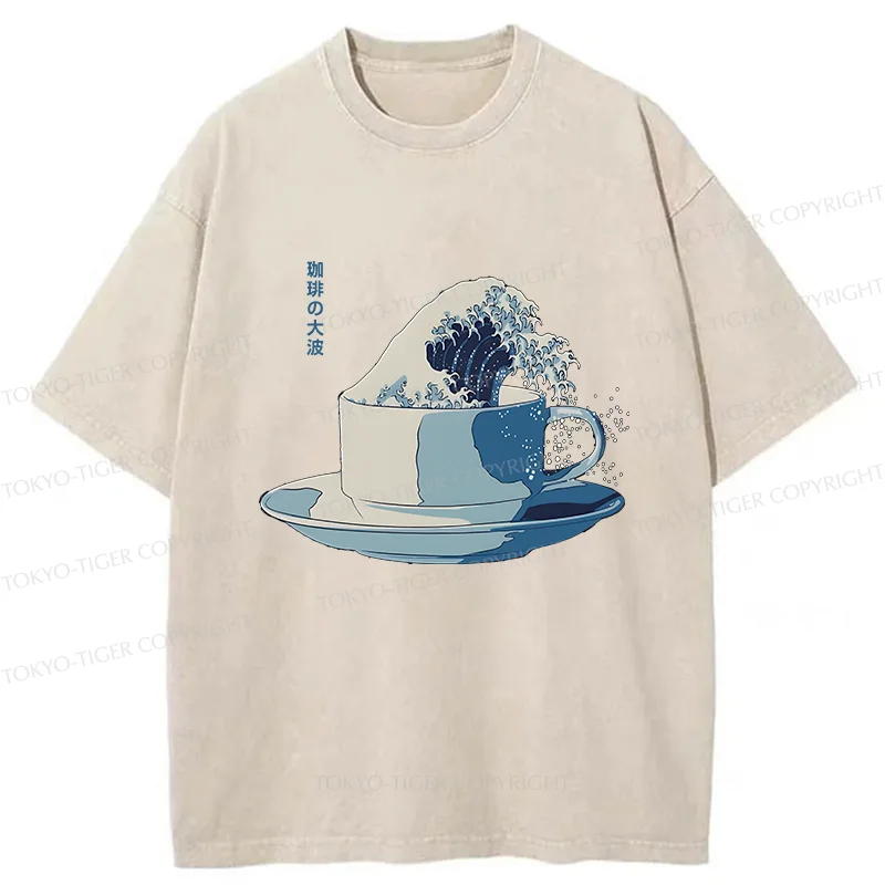 Tokyo-Tiger Retro Teacup Wave Washed T-Shirt