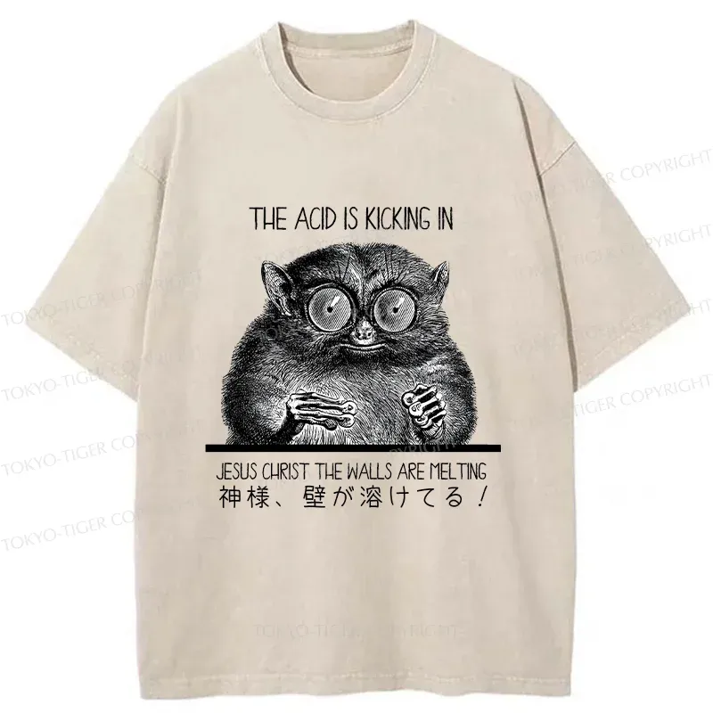 Tokyo-Tiger Tarsier Funny Washed T-Shirt