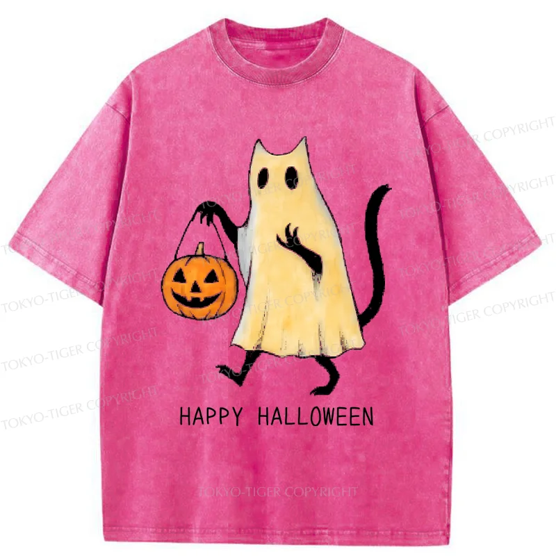 Tokyo-Tiger Halloween Cat Soul Washed T-Shirt
