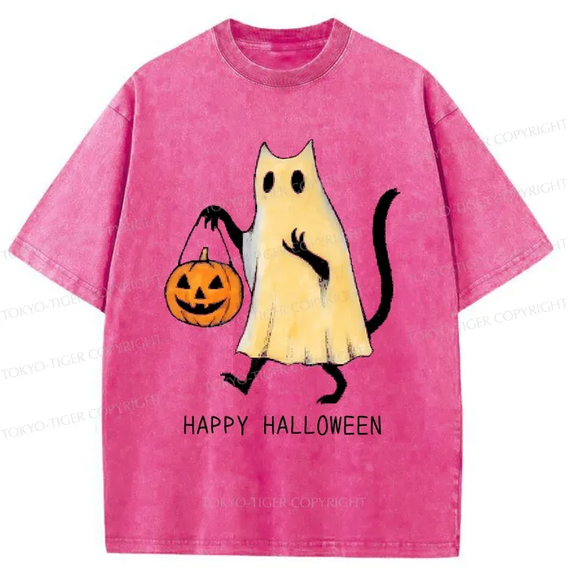 Tokyo-Tiger Halloween Cat Soul Washed T-Shirt