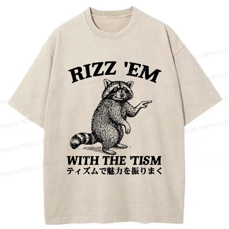 Tokyo-Tiger Funny Raccoon Charm Washed T-Shirt