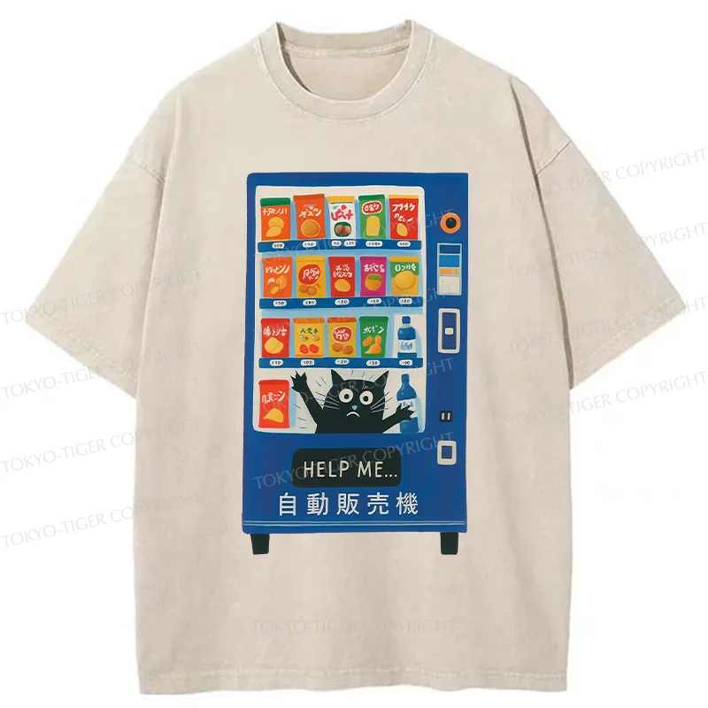 Tokyo-Tiger Cat Trapped In A Vending Machine Washed T-Shirt
