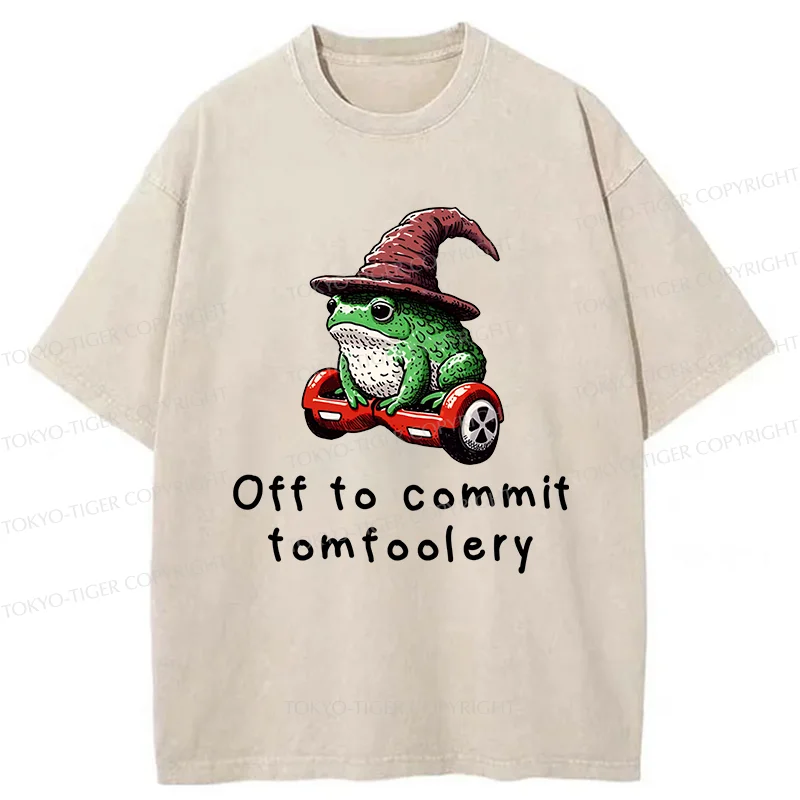 Tokyo-Tiger Japanese Frog Riding A Balance Scooter Washed T-Shirt