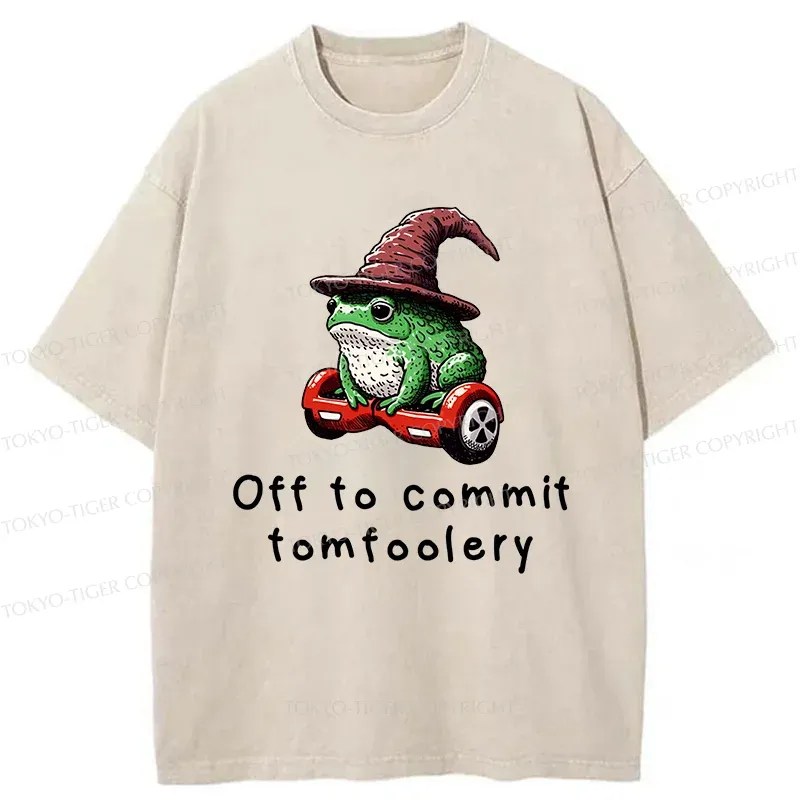 Tokyo-Tiger Japanese Frog Riding A Balance Scooter Washed T-Shirt
