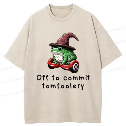 Tokyo-Tiger Japanese Frog Riding A Balance Scooter Washed T-Shirt