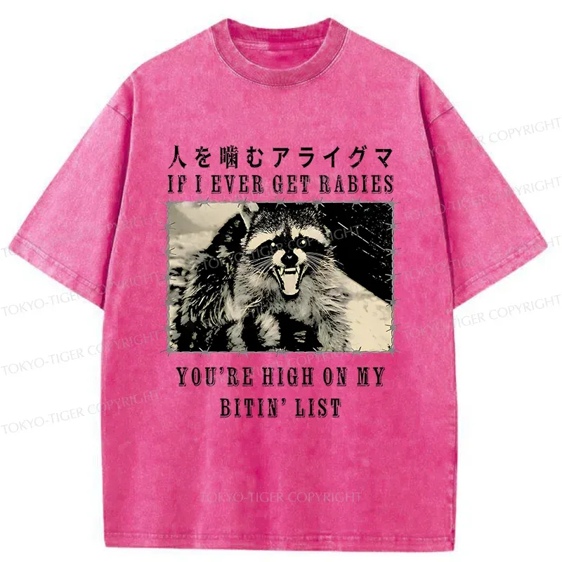 Tokyo-Tiger Raccoon Biting People Washed T-Shirt Sale