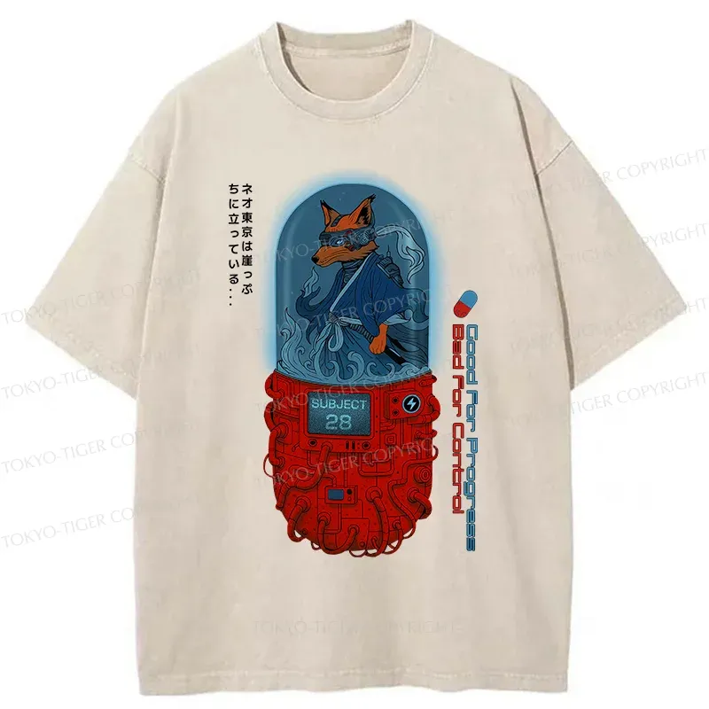 Tokyo-Tiger Fox Samurai Washed T-Shirt
