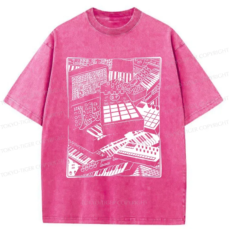 Tokyo-Tiger Retro Synthesizer Washed T-Shirt