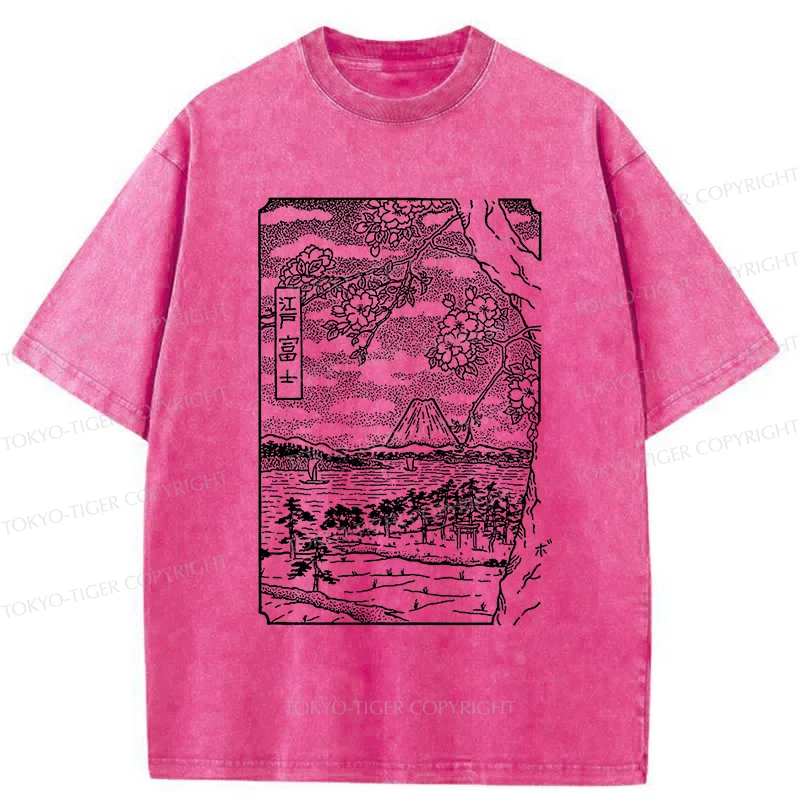 Tokyo-Tiger Retro Sakura Tree Washed T-Shirt
