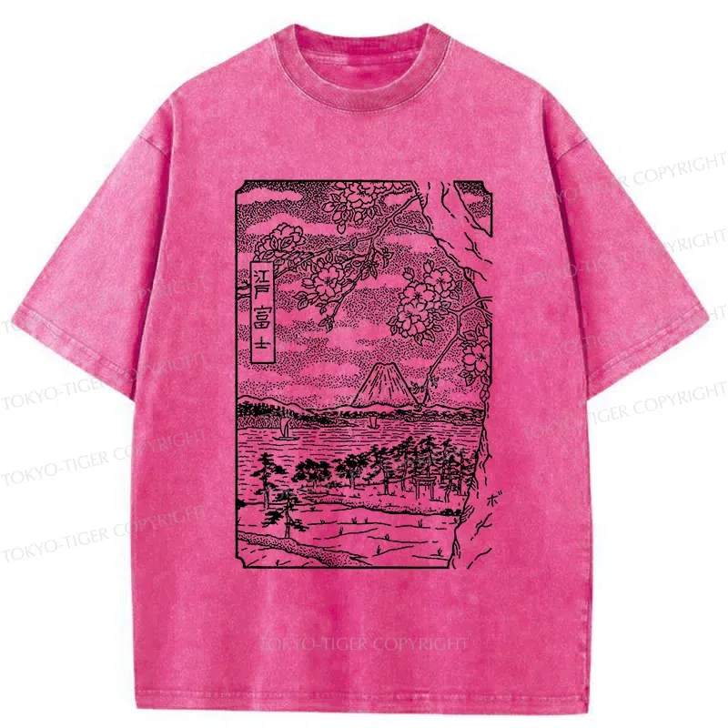 Tokyo-Tiger Retro Sakura Tree Washed T-Shirt