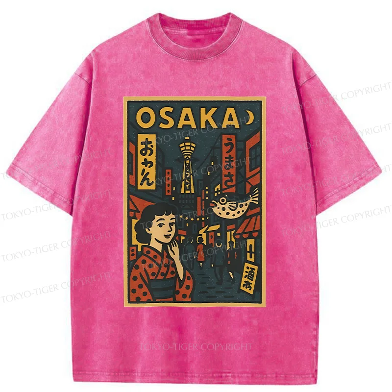 Tokyo-Tiger Osaka Street Scene Washed T-Shirt
