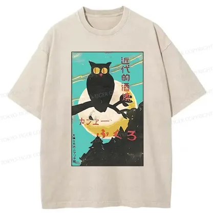 Tokyo-Tiger Owl In The Moonlight Washed T-Shirt