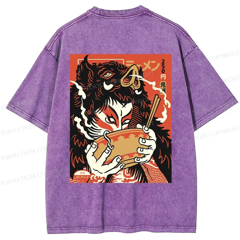 Tokyo-Tiger Savage Eating Back Washed T-Shirt