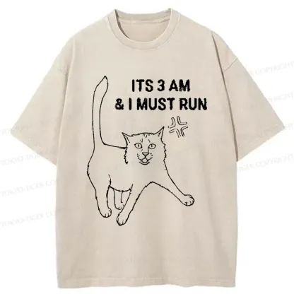 Tokyo-Tiger Cat Going For A Night Run Washed T-Shirt
