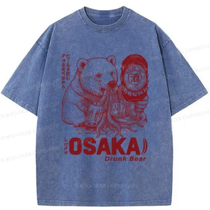 Tokyo-Tiger Polar Bear Drinking Beer Washed T-Shirt