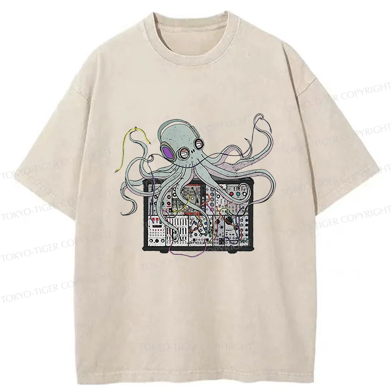 Tokyo-Tiger Octopus Synthesizer Washed T-Shirt
