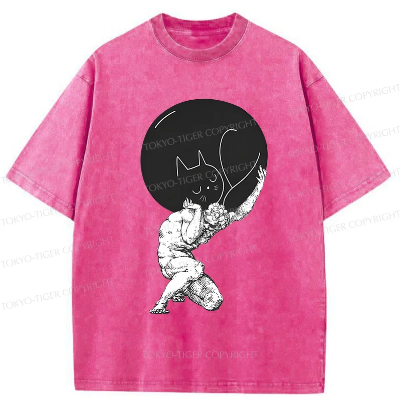 Tokyo-Tiger Stone Statue Holding A Cat Washed T-Shirt