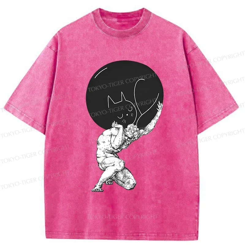 Tokyo-Tiger Stone Statue Holding A Cat Washed T-Shirt