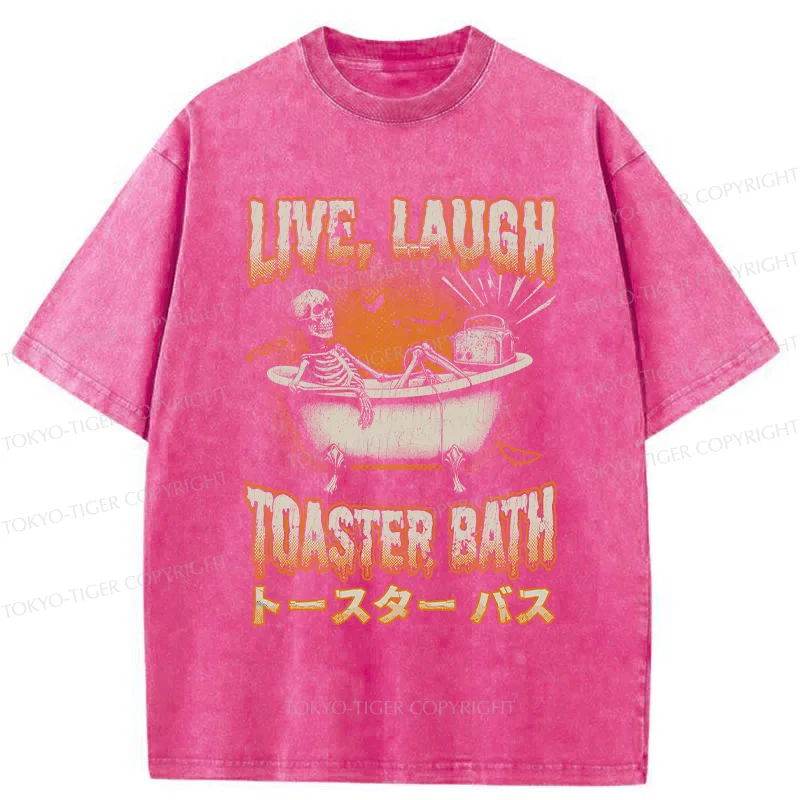 Tokyo-Tiger Skeleton Taking A Bath Washed T-Shirt