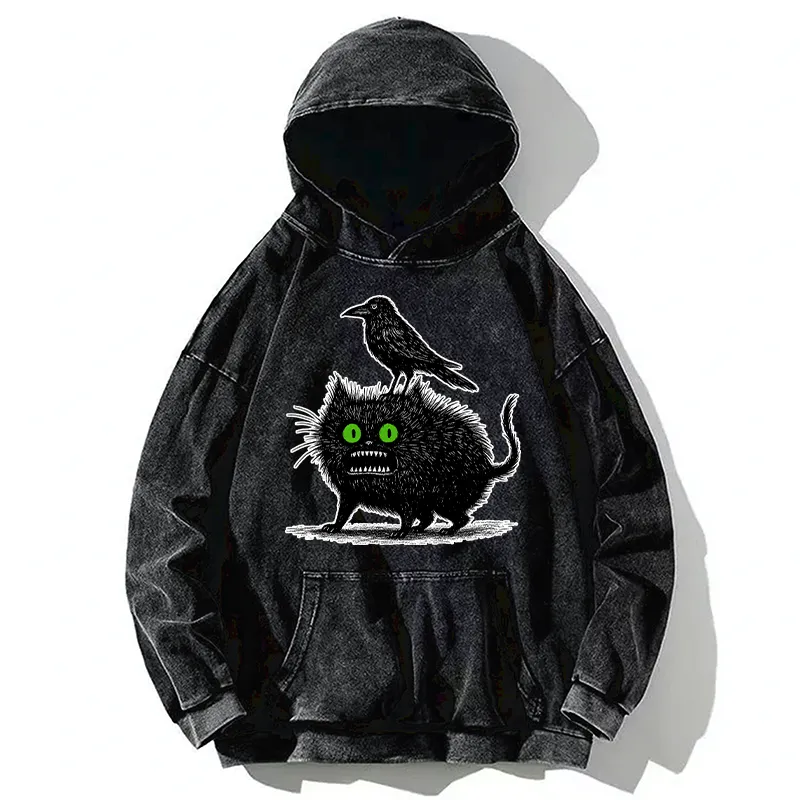 Tokyo-Tiger Crow And Black Cat Washed Hoodie