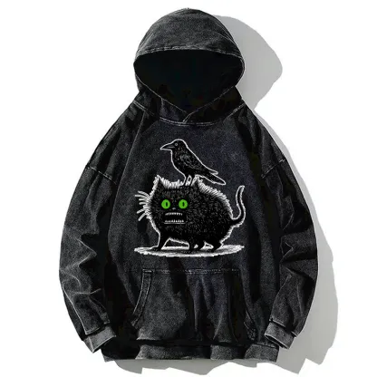 Tokyo-Tiger Crow And Black Cat Washed Hoodie