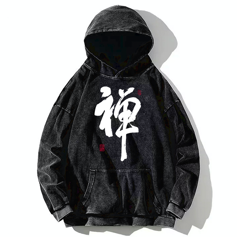 Tokyo-Tiger Japanese Zen Kanji Washed Hoodie