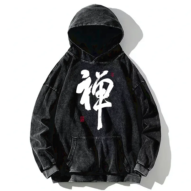 Tokyo-Tiger Japanese Zen Kanji Washed Hoodie