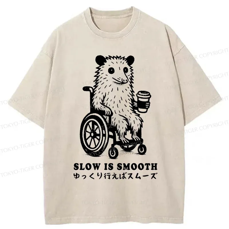 Tokyo-Tiger Possum In A Wheelchair Washed T-Shirt Sale