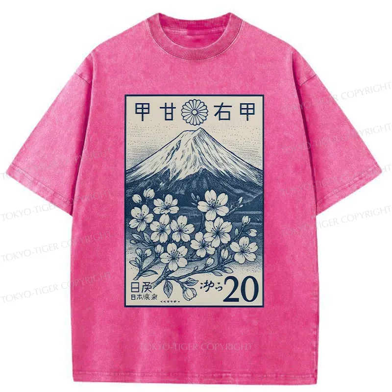 Tokyo-Tiger Vintage Sakura Stamp Washed T-Shirt