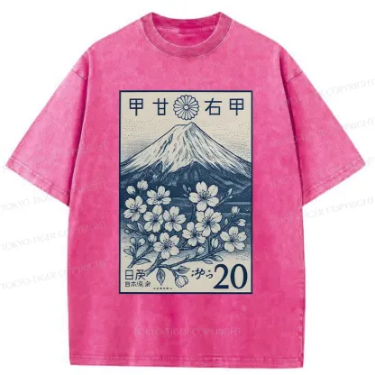Tokyo-Tiger Vintage Sakura Stamp Washed T-Shirt