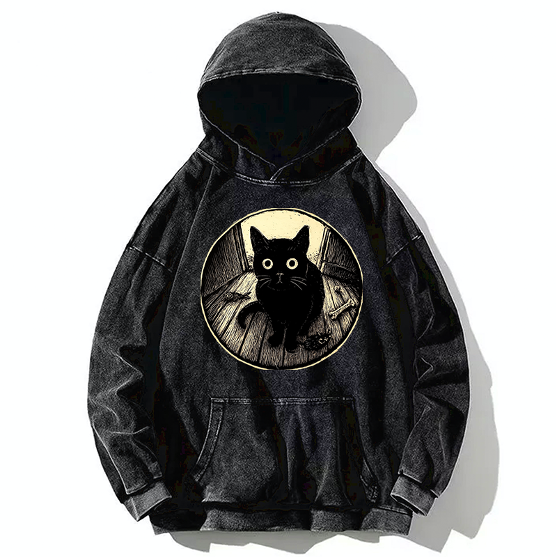 Tokyo-Tiger Waiting Black Cat Washed Hoodie