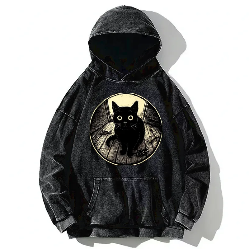 Tokyo-Tiger Waiting Black Cat Washed Hoodie