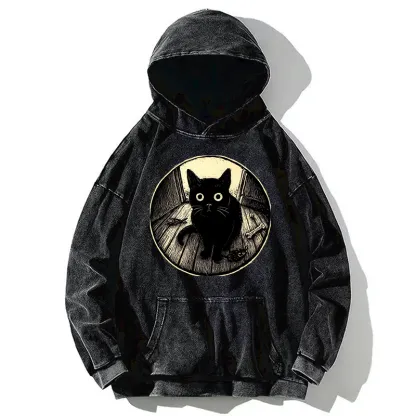 Tokyo-Tiger Waiting Black Cat Washed Hoodie