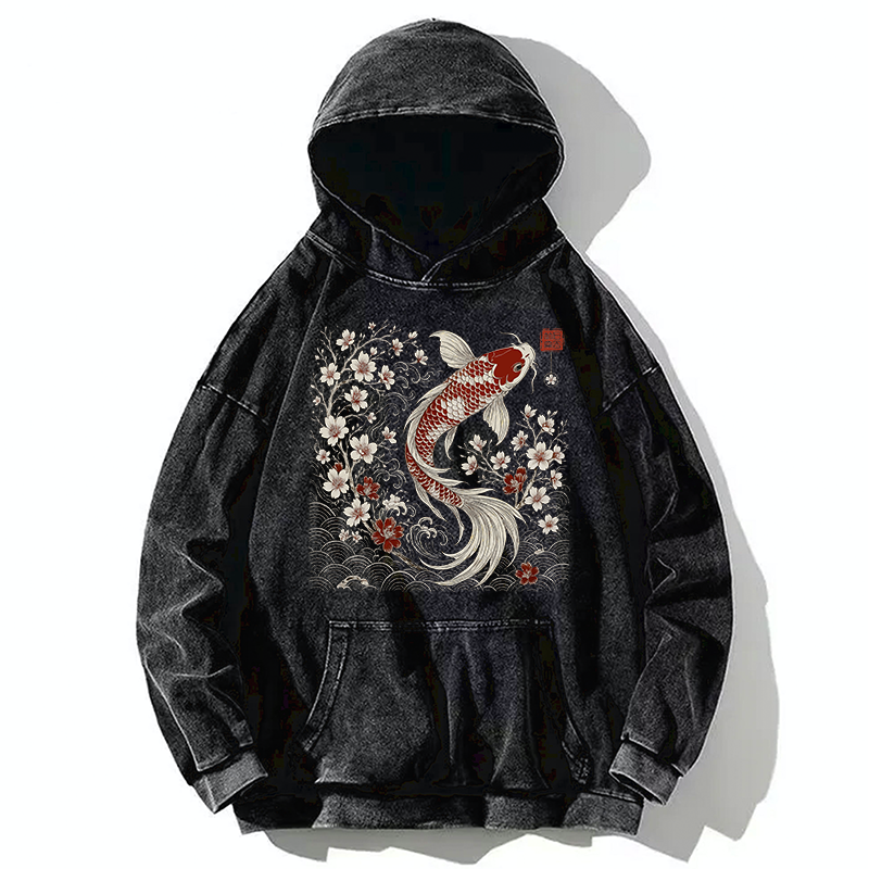 Tokyo-Tiger Vintage Sakura And Koi Washed Hoodie